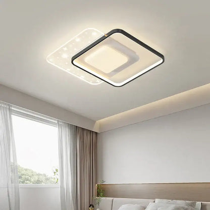Modern white starry led round ceiling light – bedroom square panels