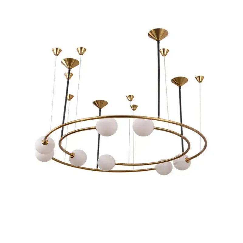 Modern brass and frosted glass led round chandelier living room light