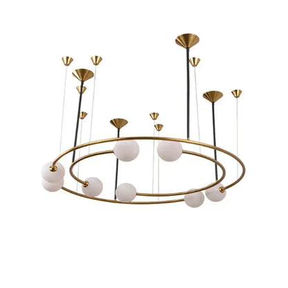 Modern brass and frosted glass led round chandelier living room light