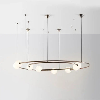 Modern brass and frosted glass led round chandelier living room light