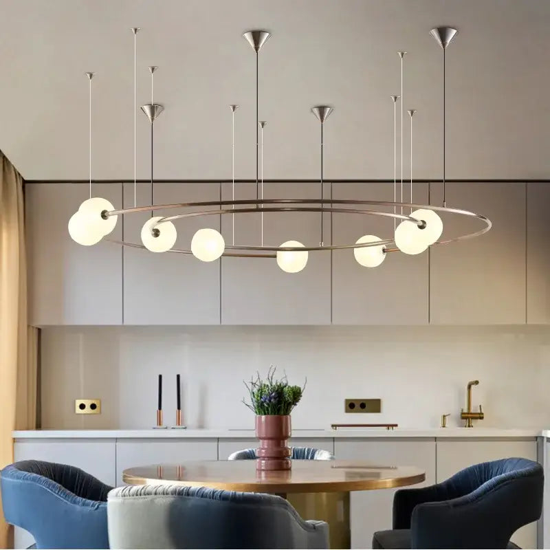 Modern brass and frosted glass led round chandelier living room light
