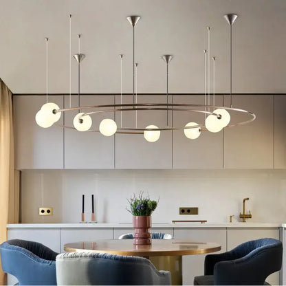 Modern brass and frosted glass led round chandelier living room light