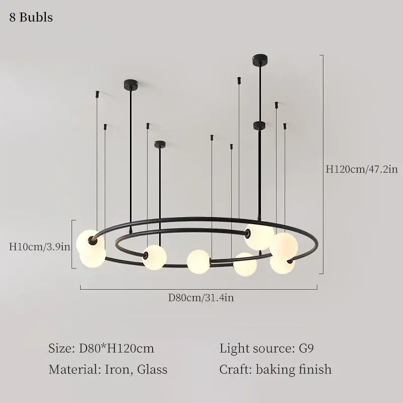 Modern brass and frosted glass led round chandelier living room light