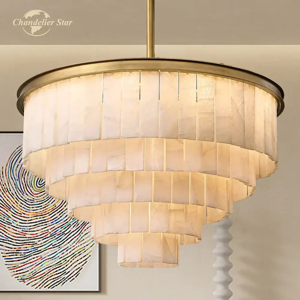 Contemporary chrome glace calcite chandelier dining room led light