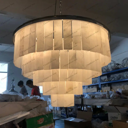 Contemporary chrome glace calcite chandelier dining room led light