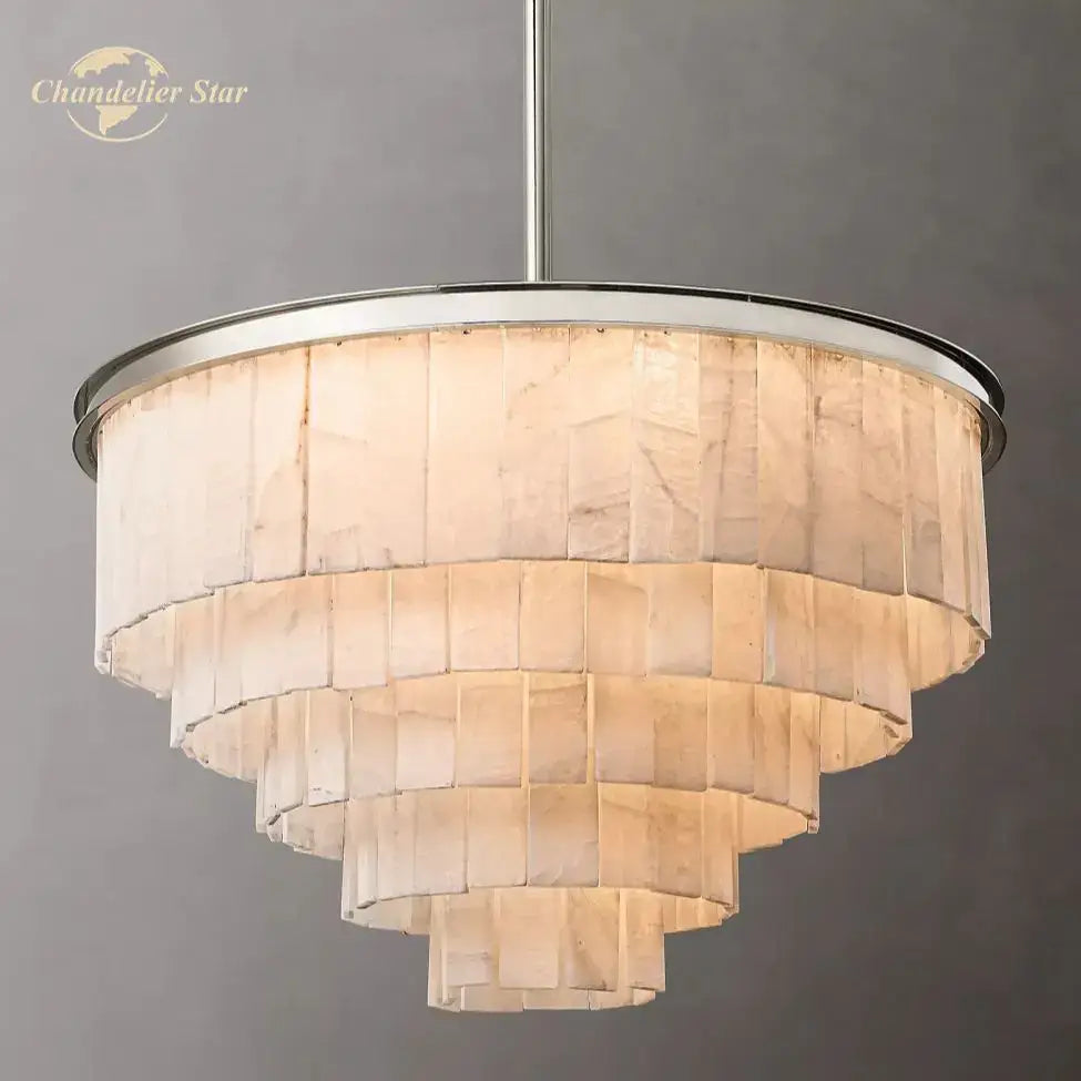 Contemporary chrome glace calcite chandelier dining room led light