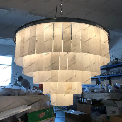 Contemporary chrome glace calcite chandelier dining room led light