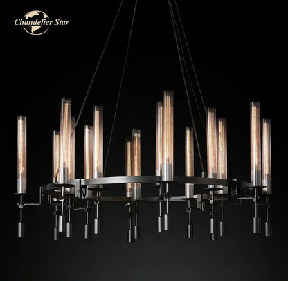 Modern brass led round glass chandelier for dining room