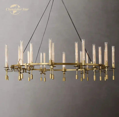 Modern brass led round glass chandelier for dining room