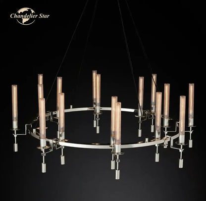Modern brass led round glass chandelier for dining room