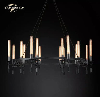 Modern brass led round glass chandelier for dining room