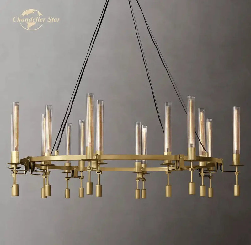 Modern brass led round glass chandelier for dining room
