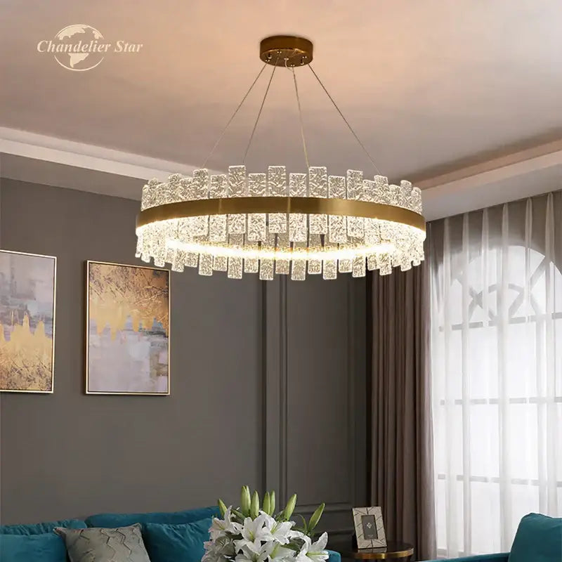Modern gold round glass chandelier living room led pendant light