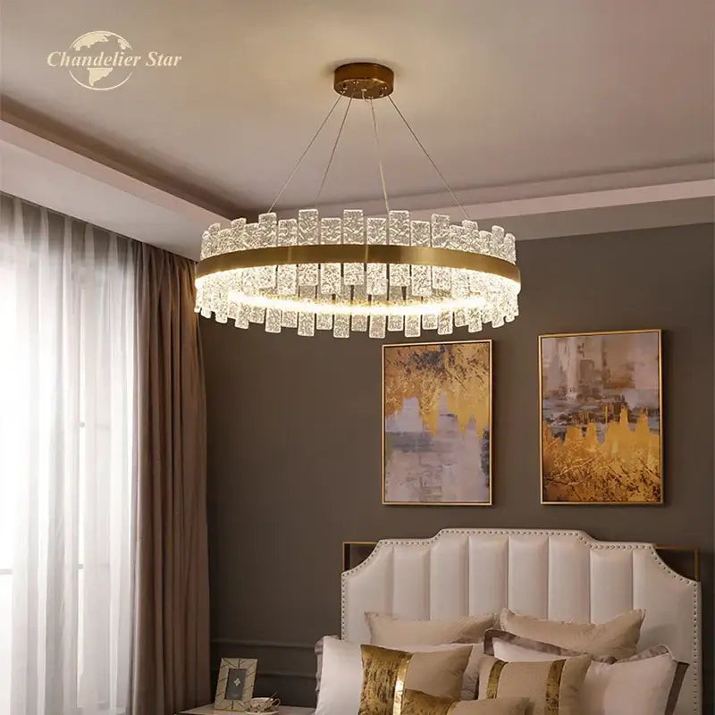 Modern gold round glass chandelier living room led pendant light