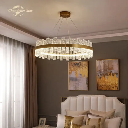 Modern gold round glass chandelier living room led pendant light