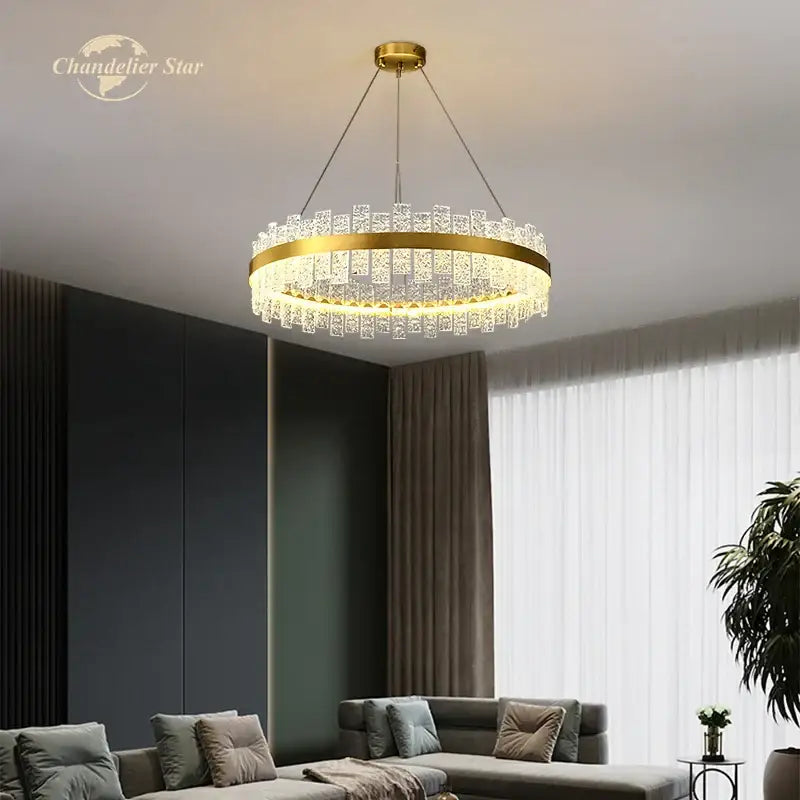 Modern gold round glass chandelier living room led pendant light