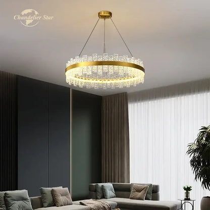 Modern gold round glass chandelier living room led pendant light