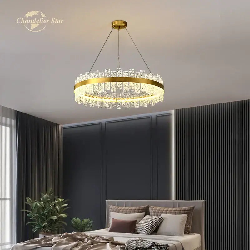 Modern gold round glass chandelier living room led pendant light