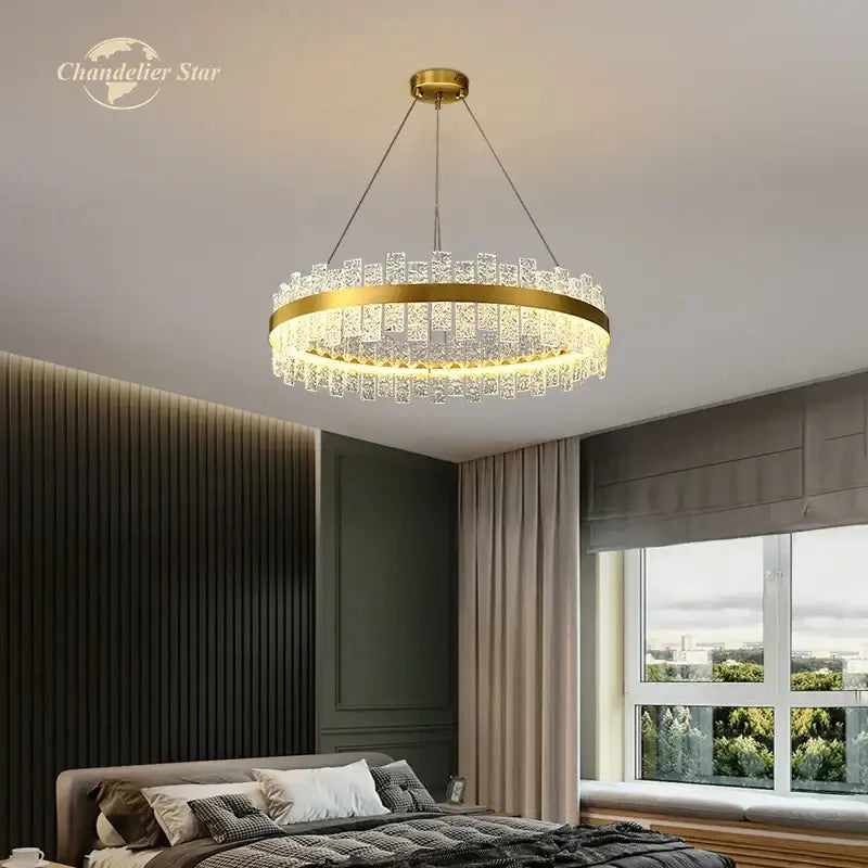 Modern gold round glass chandelier living room led pendant light