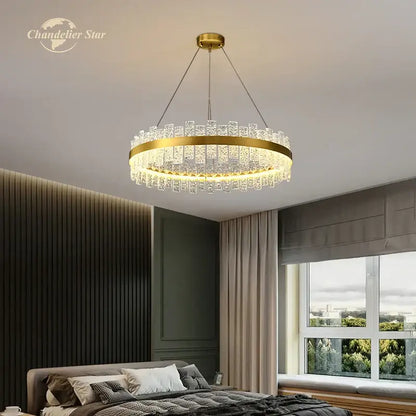 Modern gold round glass chandelier living room led pendant light