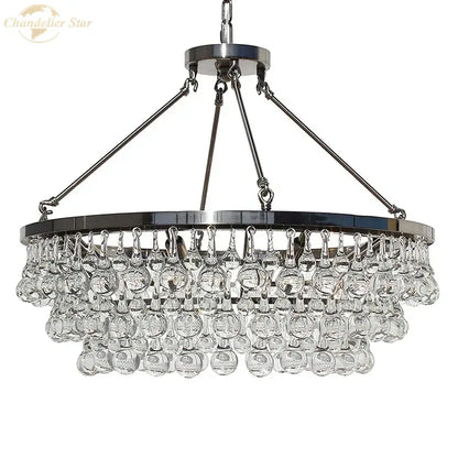 Modern brass led round glass crystal chandelier living room light
