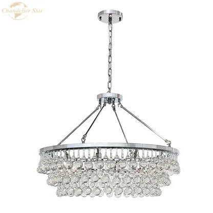 Modern brass led round glass crystal chandelier living room light