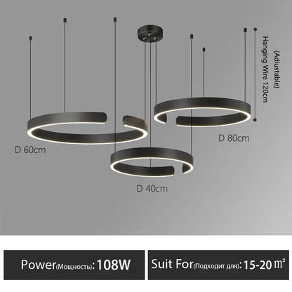 Modern minimalist led round ring chandelier for dining room