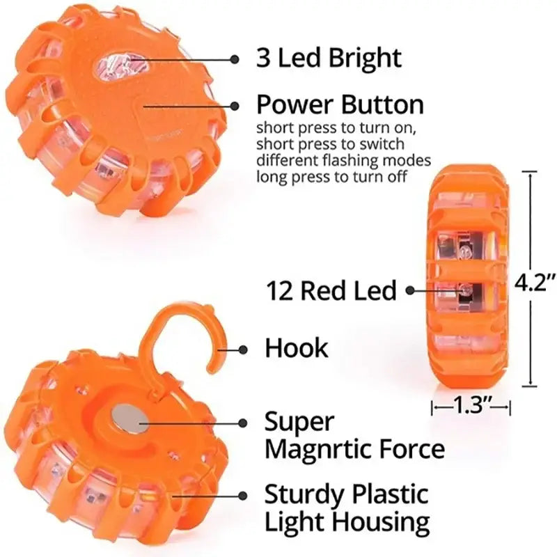 Orange led safety flare rechargeable emergency light garage strobe