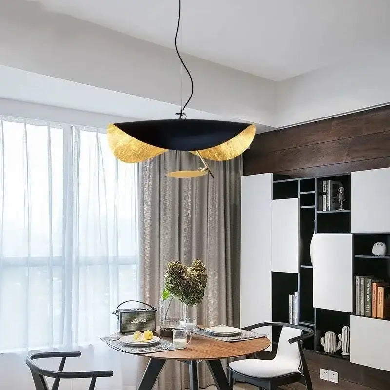 Modern black & gold leaf led saucer ceiling chandelier living room