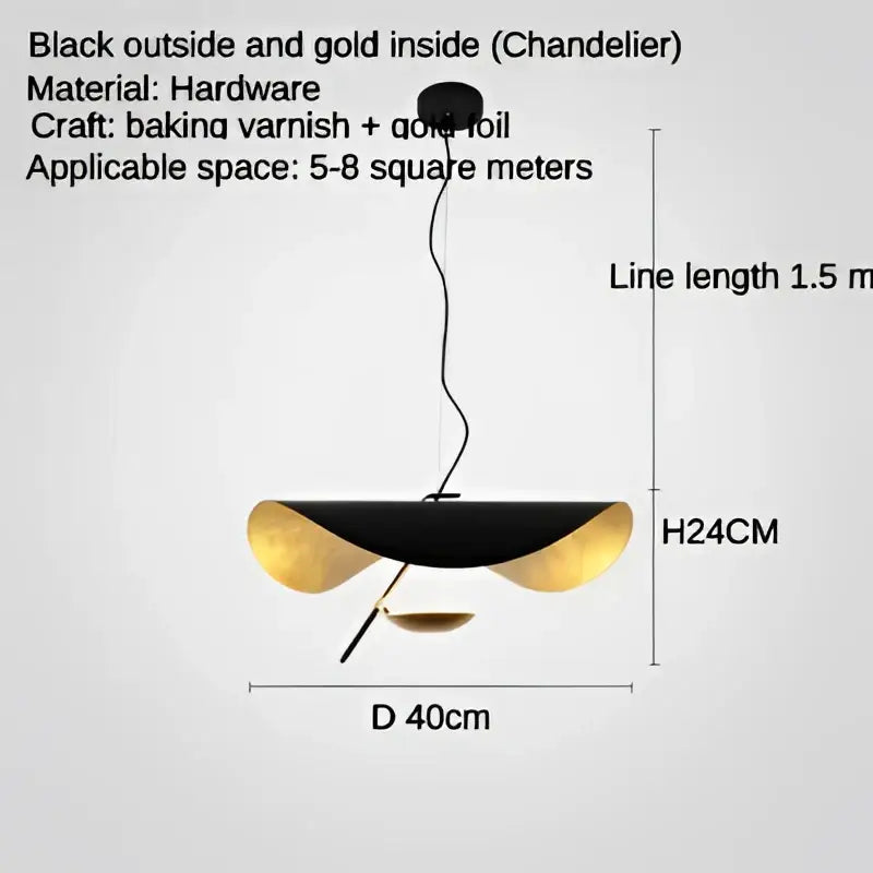 Modern black & gold leaf led saucer ceiling chandelier living room