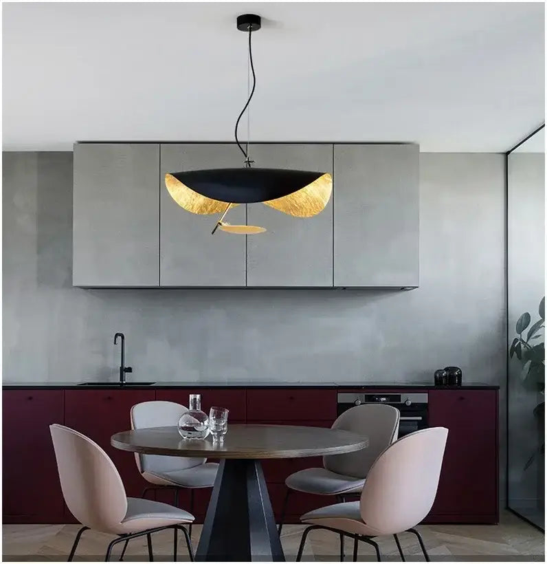 Modern black & gold leaf led saucer ceiling chandelier living room