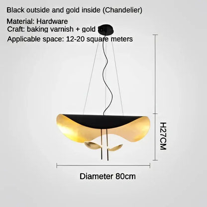 Modern black & gold leaf led saucer ceiling chandelier living room