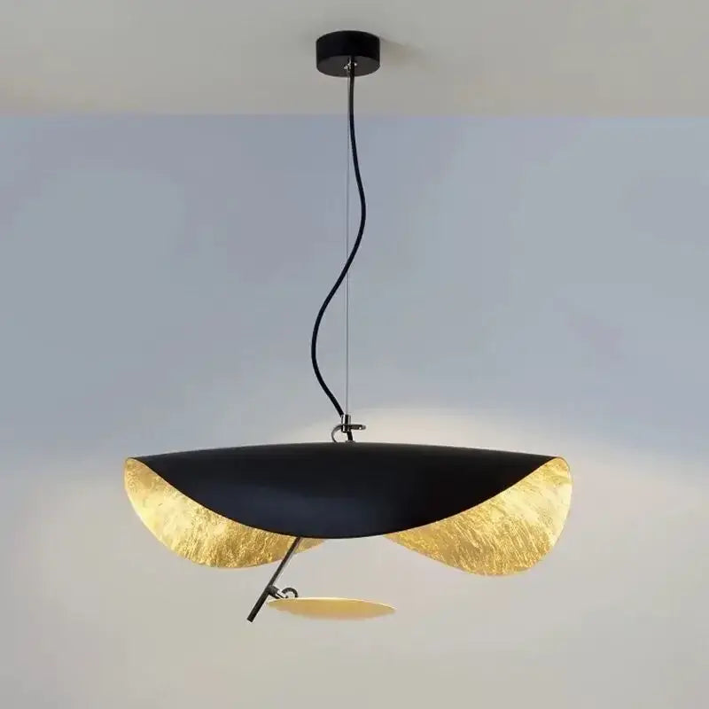 Modern black & gold leaf led saucer ceiling chandelier living room