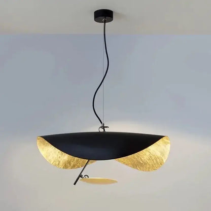 Modern black & gold leaf led saucer ceiling chandelier living room