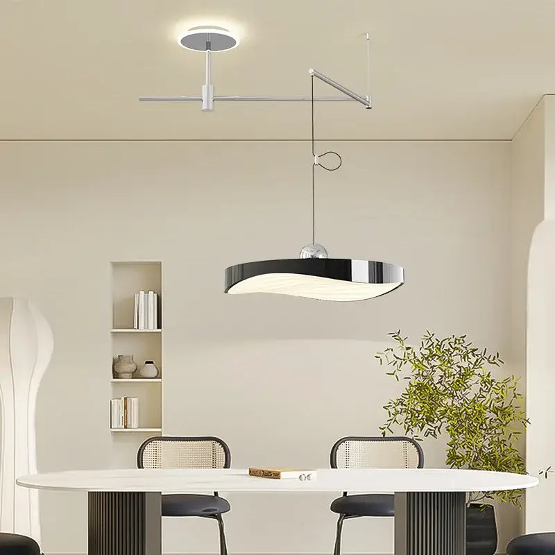 Modern black & chrome led saucer chandelier – dining room light