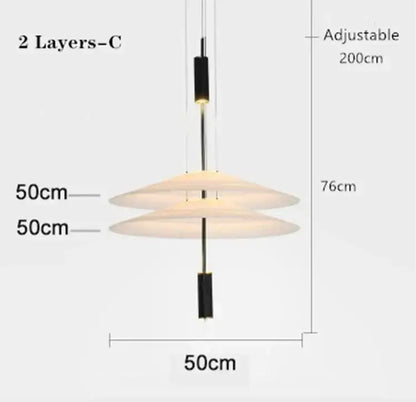 Modern tiered off-white led saucer pendant light for living room
