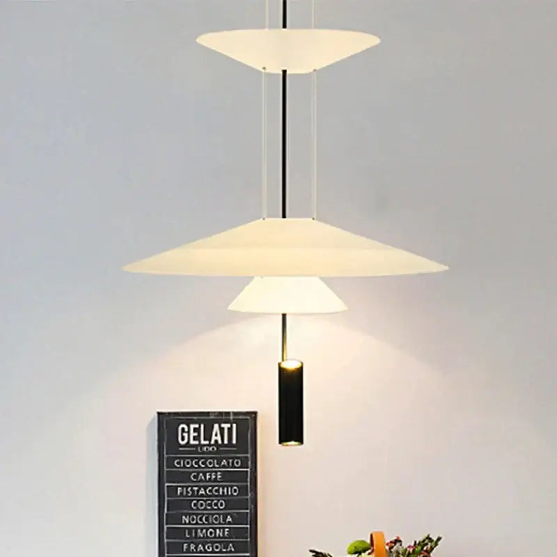 Modern tiered off-white led saucer pendant light for living room