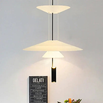 Modern tiered off-white led saucer pendant light for living room