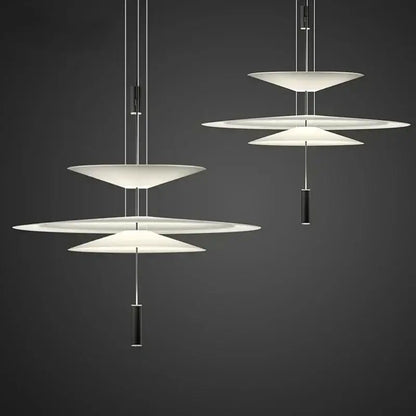 Modern tiered off-white led saucer pendant light for living room