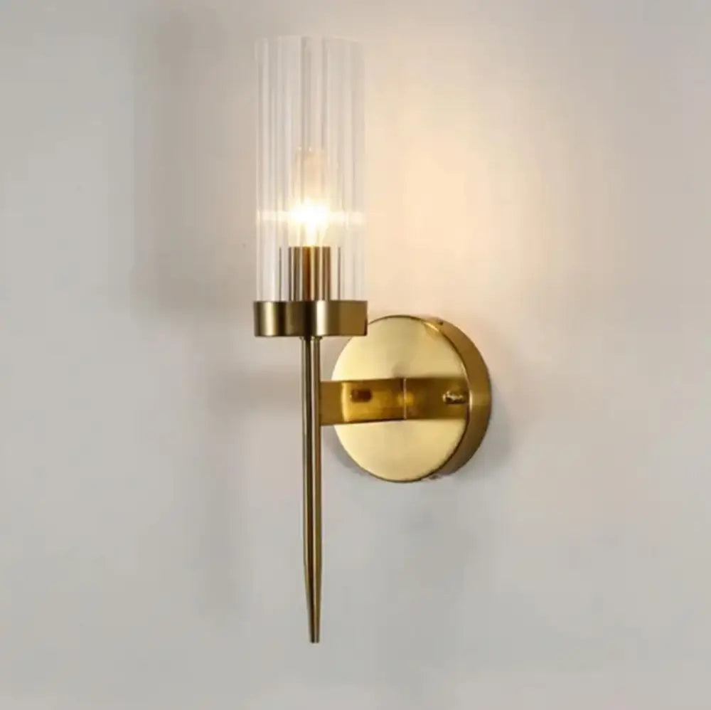 Modern gold ridged glass led sconce light for bedroom
