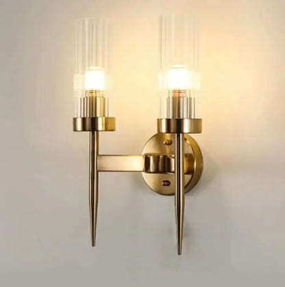 Modern gold ridged glass led sconce light for bedroom