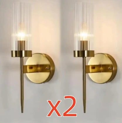 Modern gold ridged glass led sconce light for bedroom