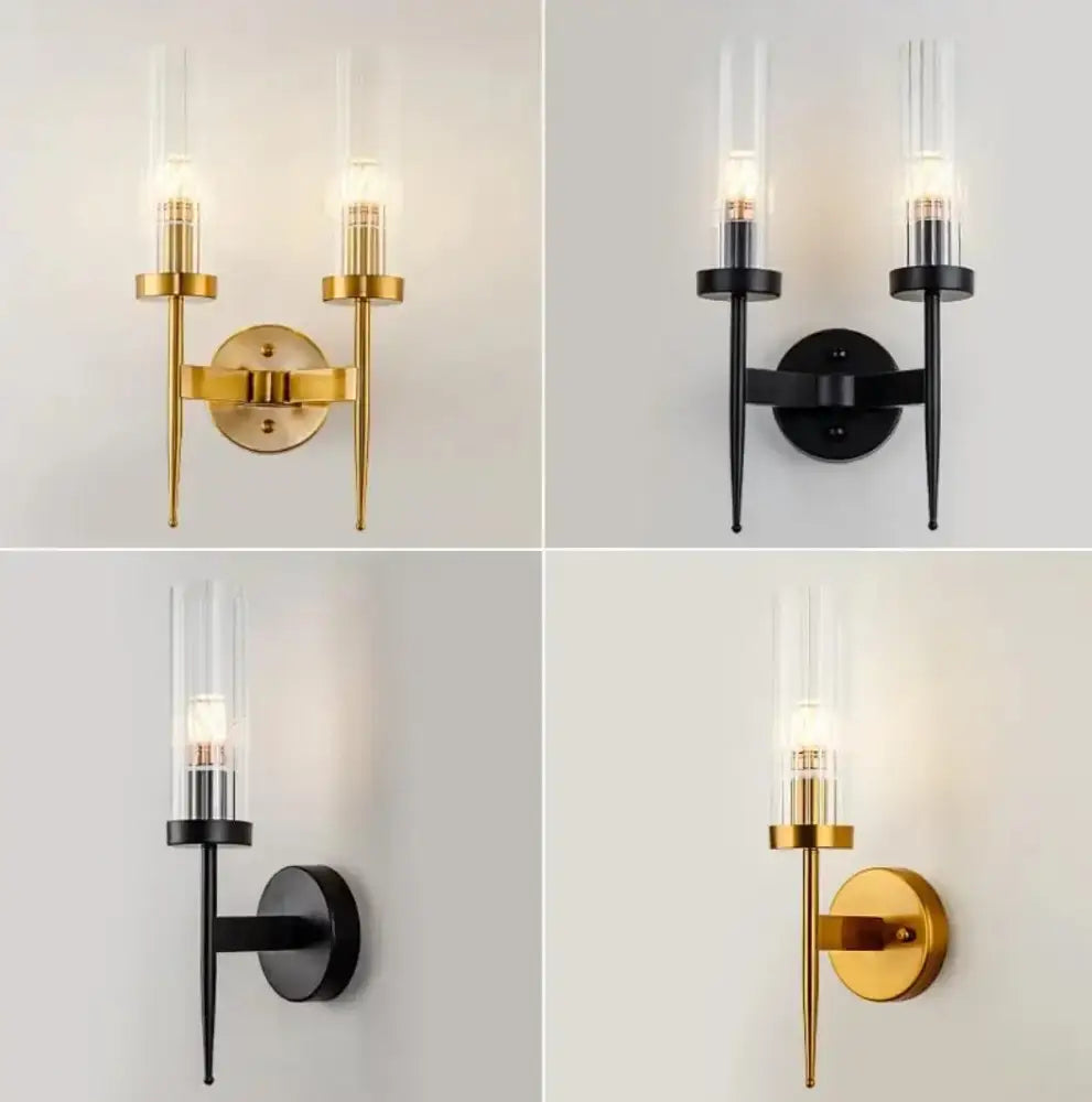 Modern gold ridged glass led sconce light for bedroom