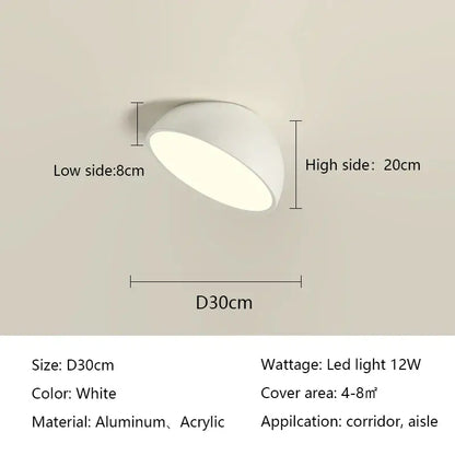 Modern white led semicircular ceiling light bedroom fixture