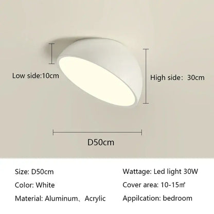 Modern white led semicircular ceiling light bedroom fixture