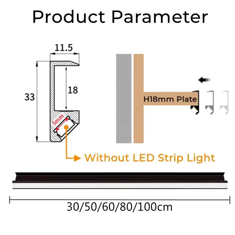 Modern black aluminum led shelf light kitchen corner profile