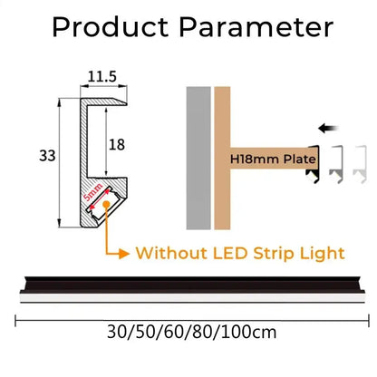 Modern black aluminum led shelf light kitchen corner profile