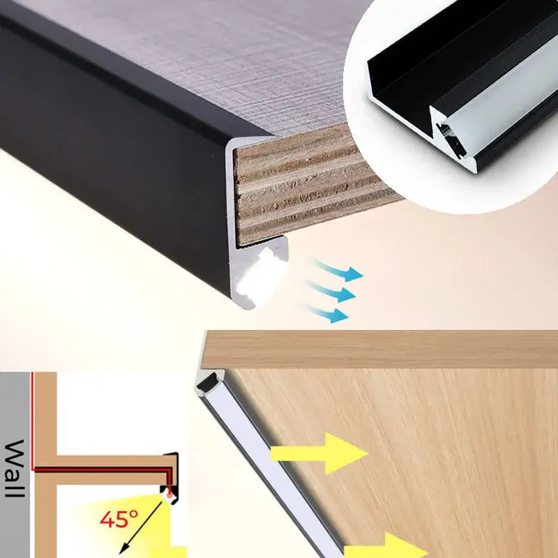 Modern black aluminum led shelf light kitchen corner profile