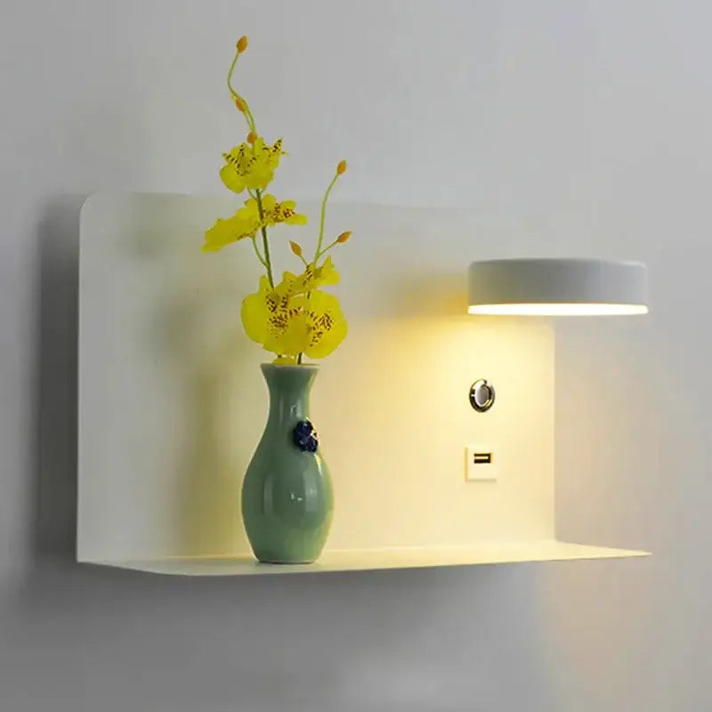 Modern matte black led shelf wall lamp bedroom usb charging port