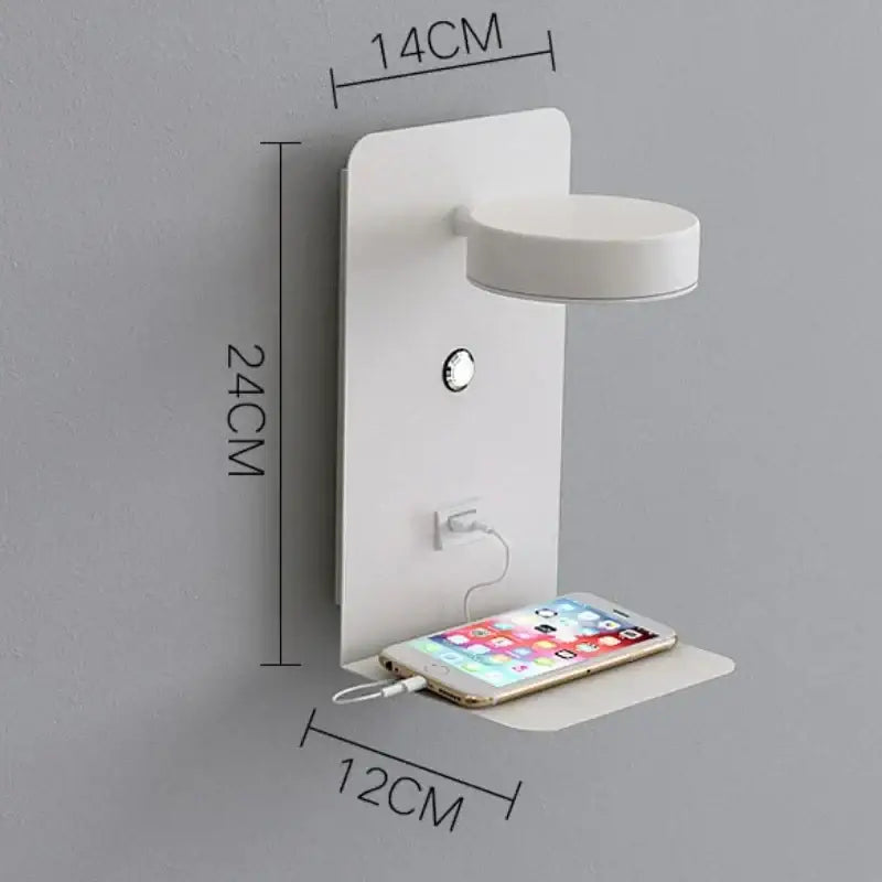 Modern matte black led shelf wall lamp bedroom usb charging port